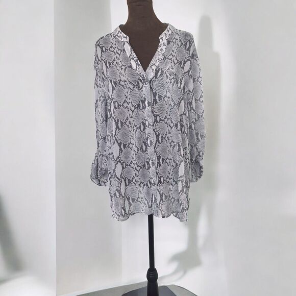 Kut from Kloth Shirt Womens Gray Snakeskin Sheer Size L Rocker Festival Edgy - Picture 13 of 14